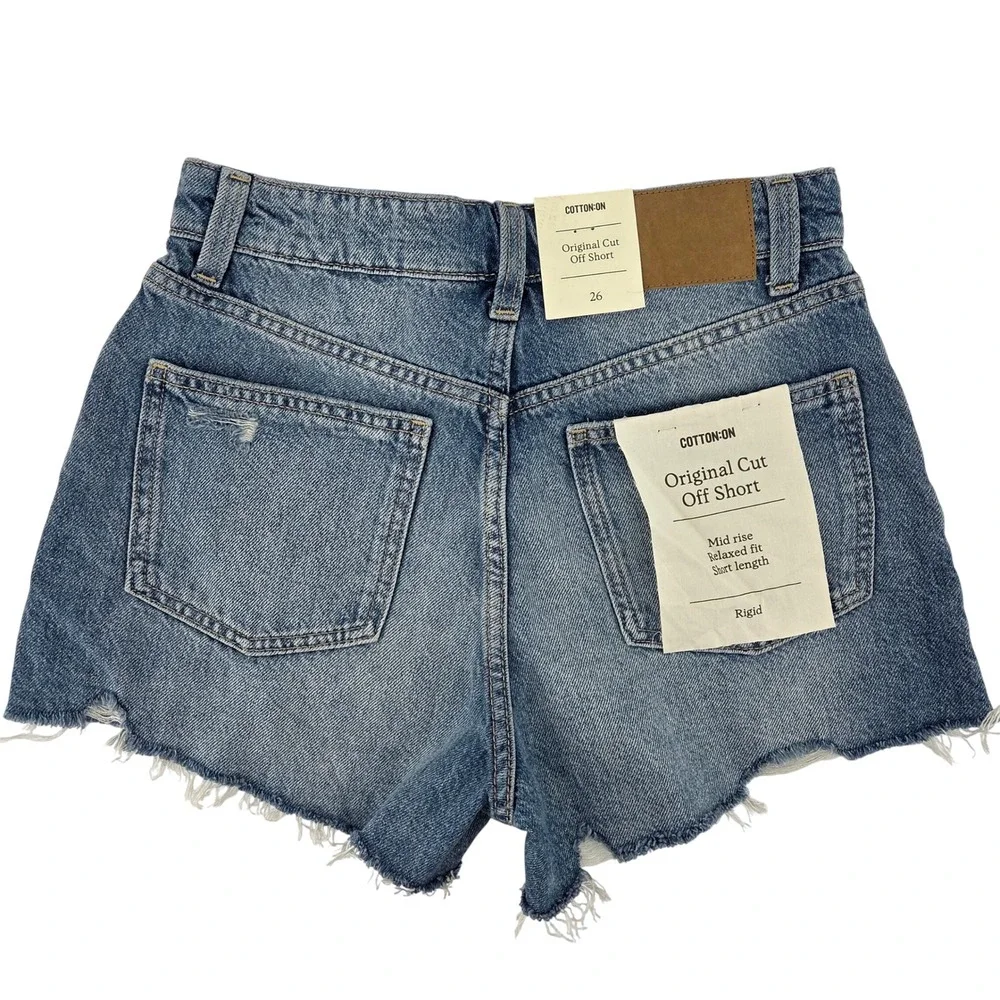 Cotton On Original Cut Off Shorts 26 Blue Distressed High Rise Boho Summer Beach